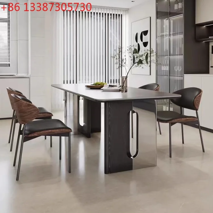 

Итальянский минималистичный обеденный стол из массива дерева с каменной столешницей, антикварный прямоугольный обеденный стол