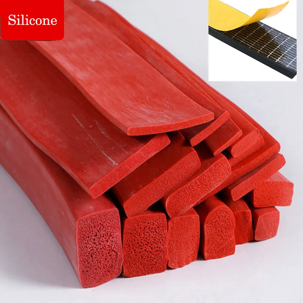 Self Adhesive Red Silicone Foam Gasket Square Rectangle Anti Collision Insulation Replacement Seal Household Door Window Trim