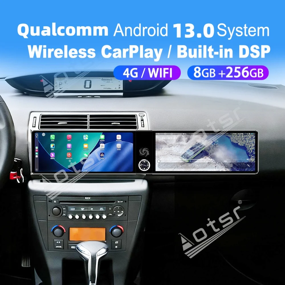 

Двойной 12,3-дюймовый экран Qualcomm Carplay Android, автомобильная мультимедийная система для Citroen C4 2004~2009, GPS-навигация, автомобильное радио, головное устройство