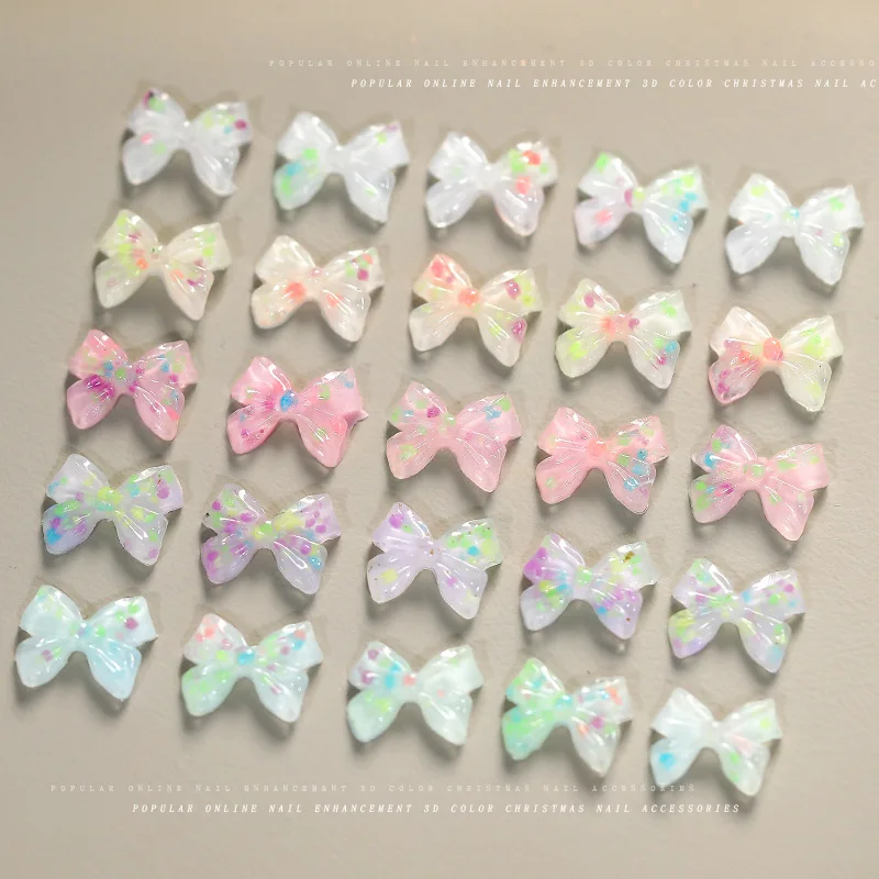 New 10pcs Night Light Bow Nail Resin Jewelry Three Dimensional Versatile Colorful Bow TieDIY Nail Art Decorations  Nail Supplies