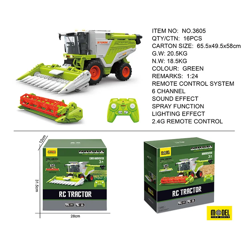 

1/24 Electric Remote Control Farmer Engineering Vehicle Large Alloy Tractor Transport Toys Children Loading Car Toy Gifts