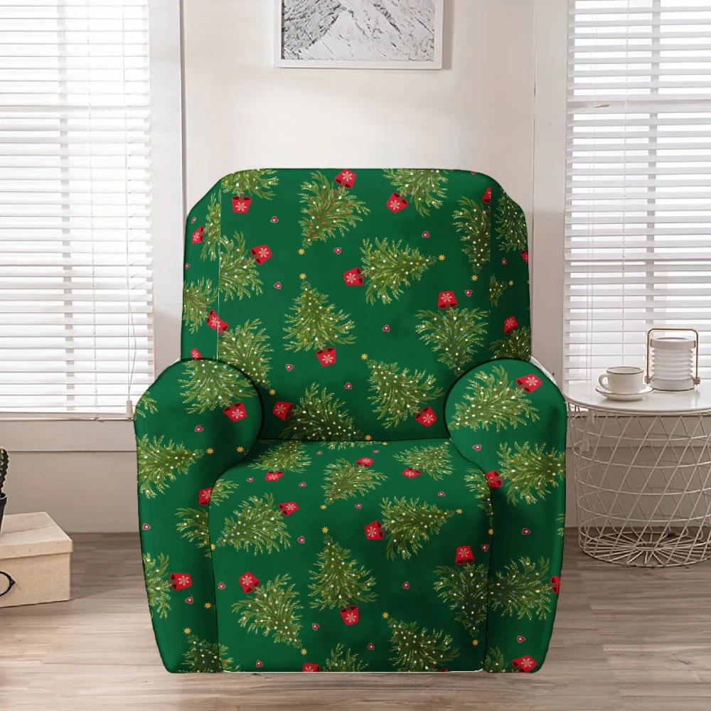 Dark Green Mini Christmas Tree Gift Box Recliner Chair Cover Stretch Washable Classic Holiday Armchair Slipcover
