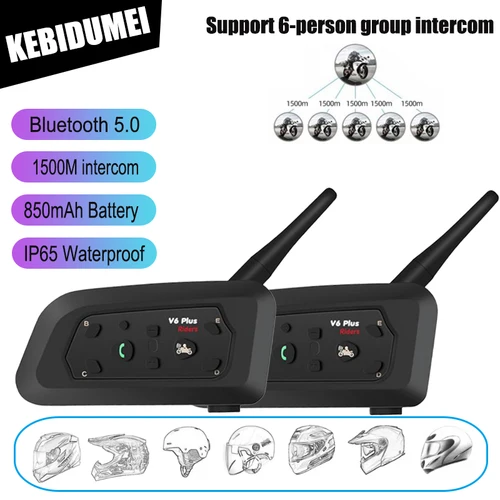 V6 Plus casco de motocicleta auriculares Bluetooth intercomunicador 1500M interfono comunicador impermeable 6 conductores con reducción de ruido
