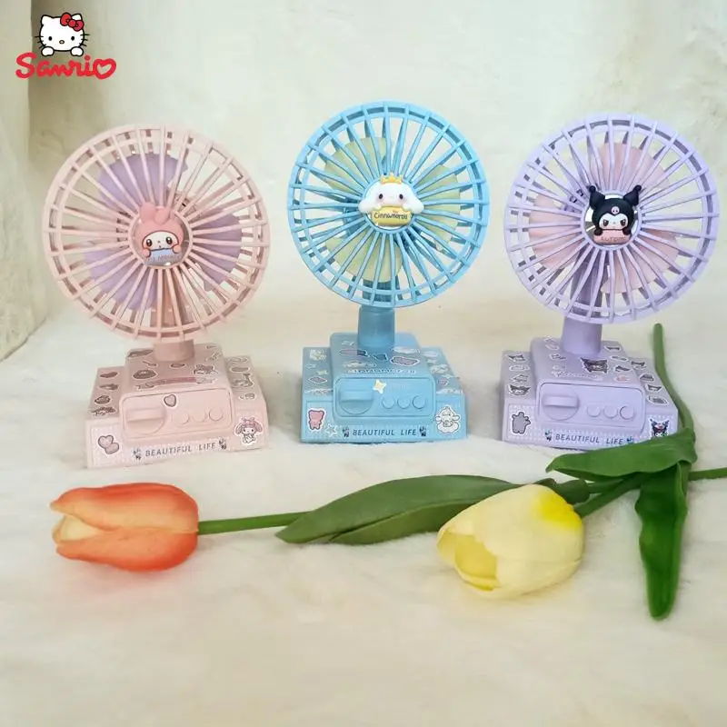 

Kawaii Sanrios Kuromi My Melody Cinnamoroll Cartoon Anime Portable Handheld Small Fan Cartoon Desktop Phone Holder Fan Kids Gift