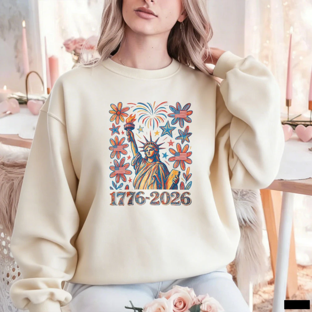 

Свитшот в честь 250-летия США (1776–2026) с изображением Статуи Свободы, патриотический, ко Дню независимости, в знак свободы Америки, 250 лет, комфортный подарок