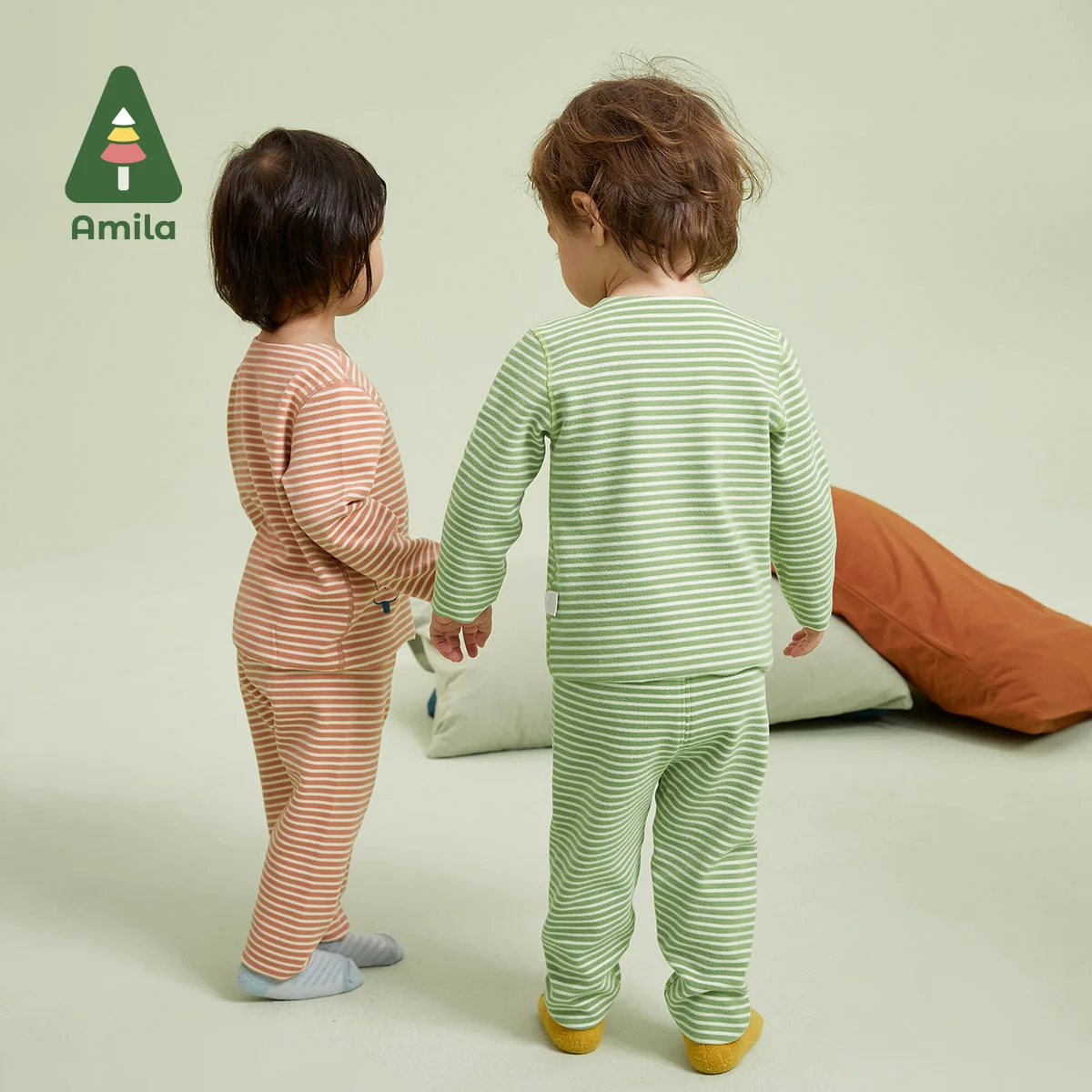 Amila Baby Underwear Set 2023 Autumn New Seamless Cutting Colors Pattern Printing Boys Girls Cotton Children Homewear Clothes