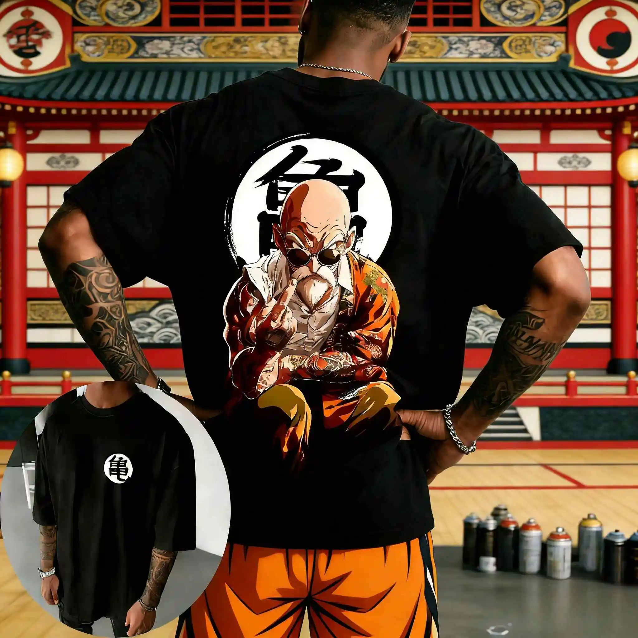 2026 Sommer Dragon Ball Meister Roshi Vintage Anime T-Shirt Herren Reine Baumwolle Gewaschene T-Shirts Lässige Lockere Sport-Alltags-Kurzarmshirts