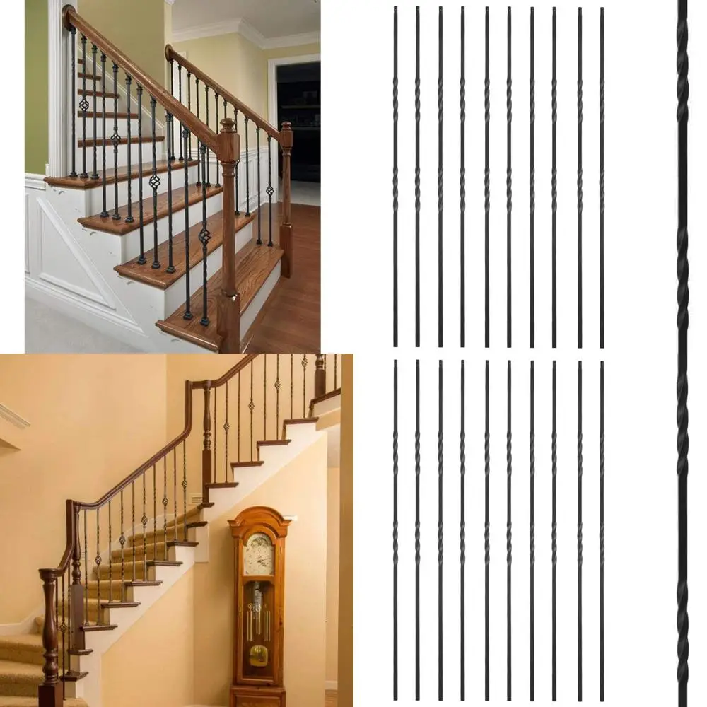 

Набор из 10 декоративных металлических балясин с атласным черным порошковым покрытием для палуб и спиральных лестничных перил, полый двойной скручивающий утюг 1/2