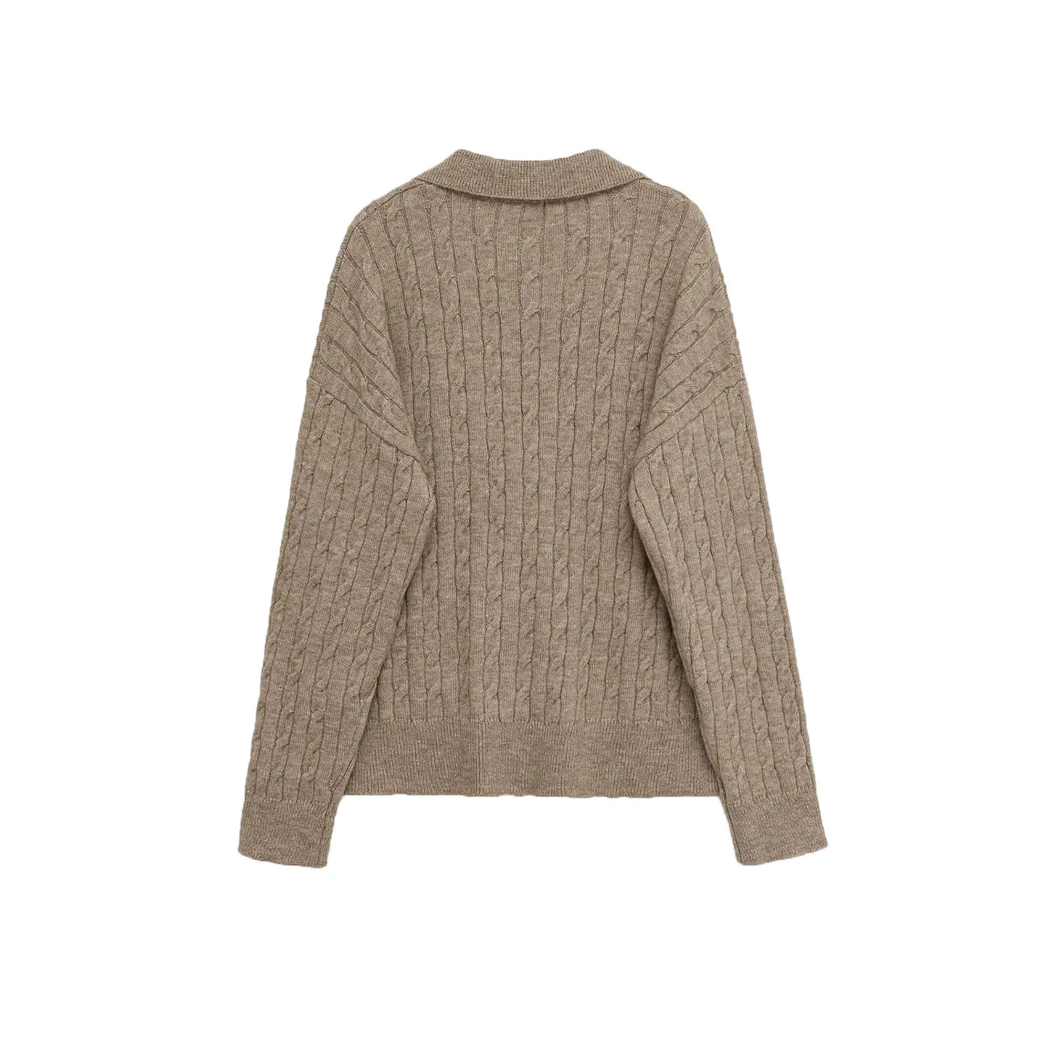 Suéter de punto acanalado informal para mujer, moda de otoño e invierno, blusa versátil de manga larga con cuello tipo Polo, Top holgado y cálido con efecto adelgazante