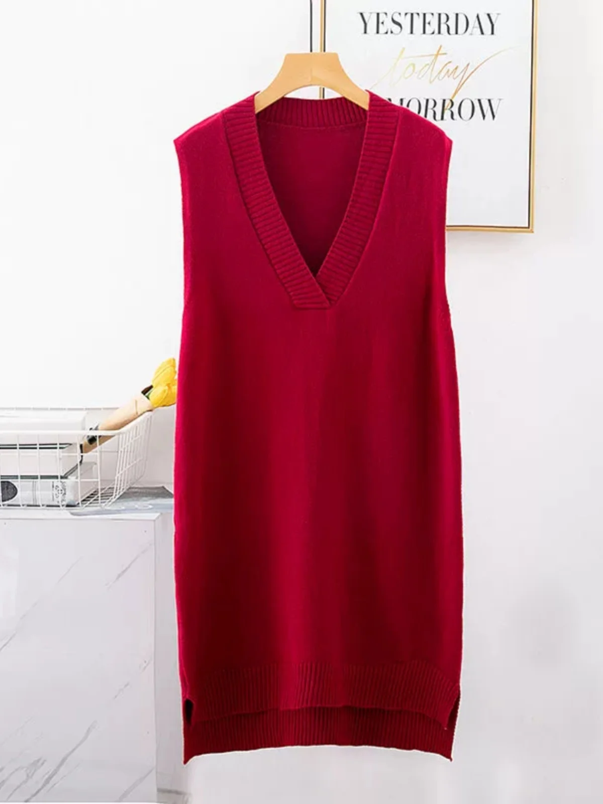 

Женский свободный длинный вязаный жилет-свитер для осени, модный брендовый жилет средней длины HOsxl