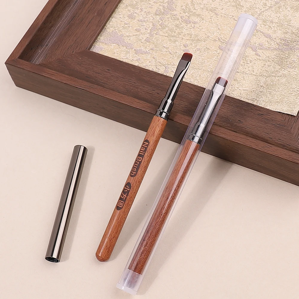 パウダー除去用木製ネイルブラシペン,丸い木製ハンドル,ジェルクリーニングツール,アクリルカバー,マニキュア,1個
