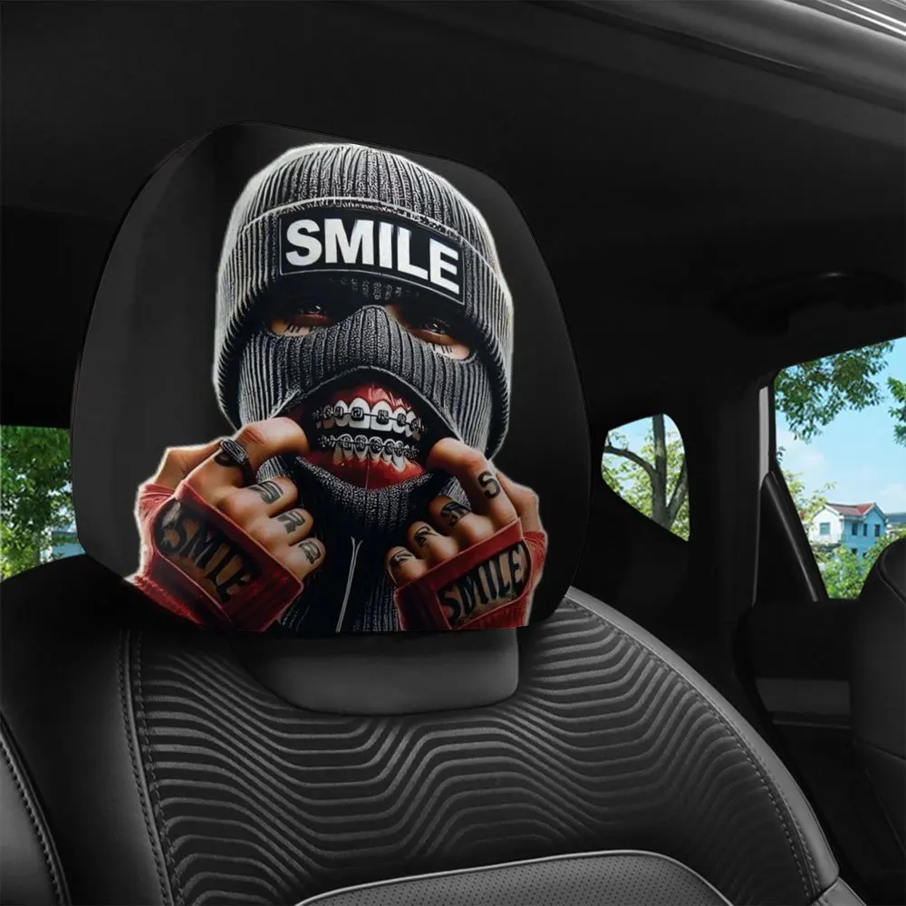 2Pcs Headrest Covers Car Funny 2Pcs Headrest Cover Funny 2Pcs hip-hop style masked smiley face printed car head pillowcase, car