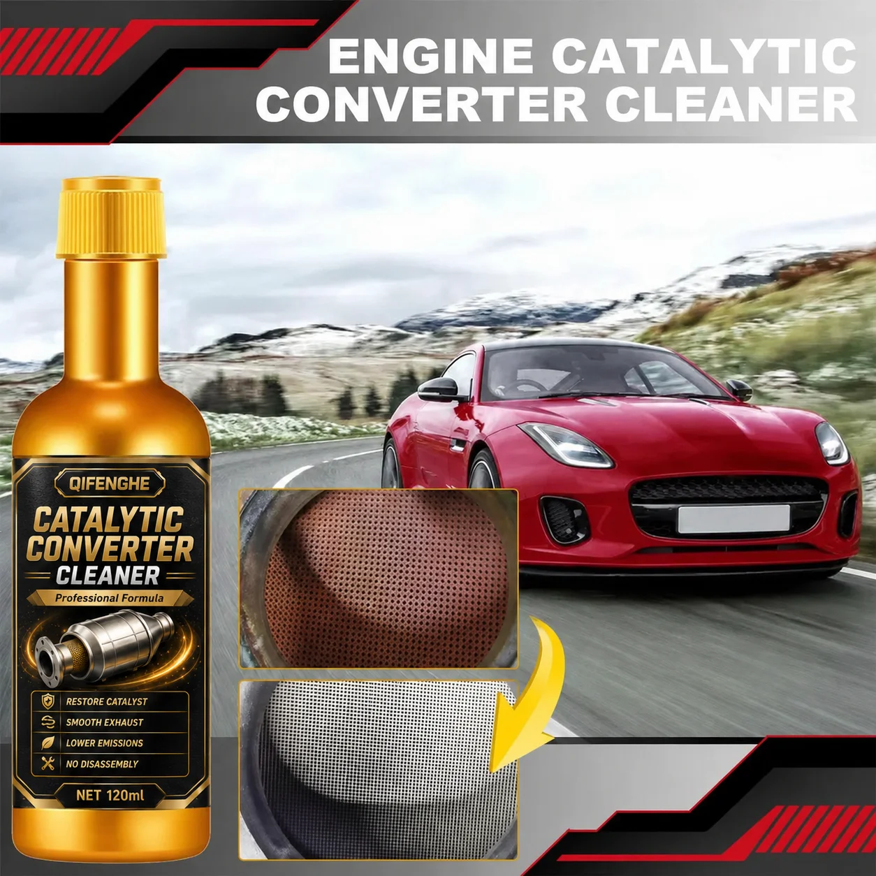 Car Catalytic Converter Cleaner 120ml Fuel Tank Additive Carbon Sludge Remover Oxygen Sensor Cleaner Exhaust Emission Treatment