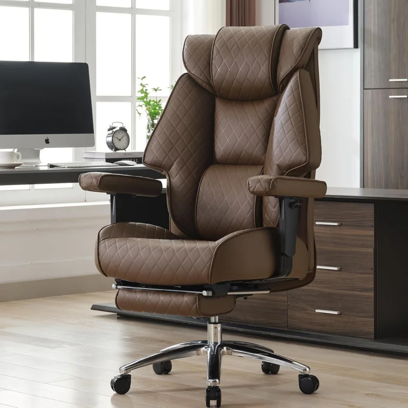 

400lbs Big and Tall Office Chair, Brown PU Leather High Back Executive Chair with Footrest & Lumbar Support, Ergonomic Computer