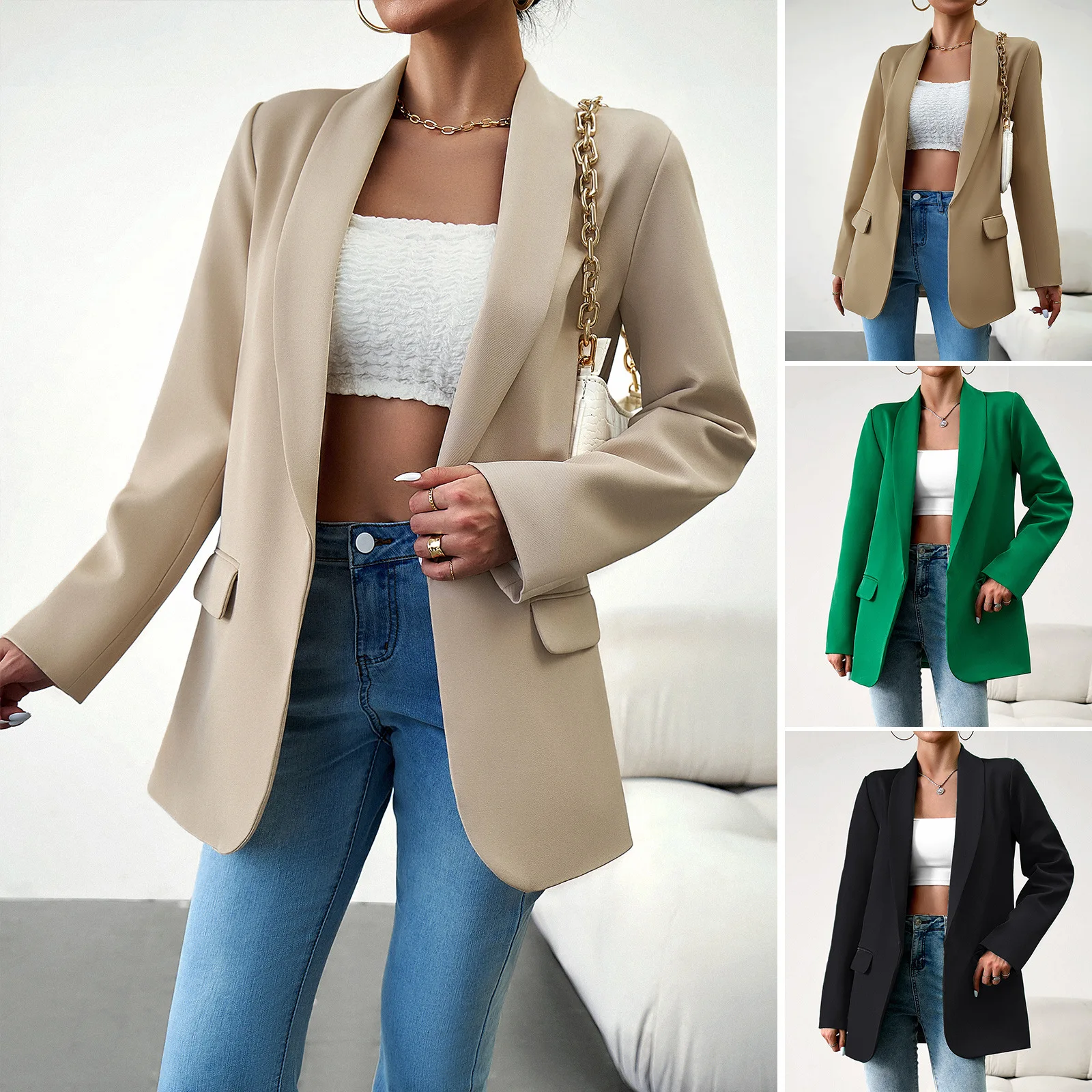 

Spring Autumn Women's Suit Jacket Female Solid Color Lapel Coats Lady's Commuter Jacket Classic Suit Jacket Women's Clothing