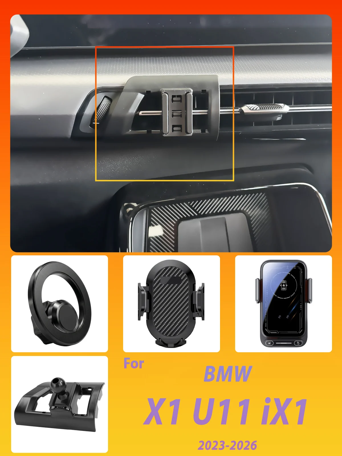 Entwickelt für BMW X1 U11 iX1 2023 2024-2026 Telefonhalterung Auto Magnetische Halterung Intelligente Sensorik Drahtloses Laden Ein-Knopf-Entriegelung – Detail 1