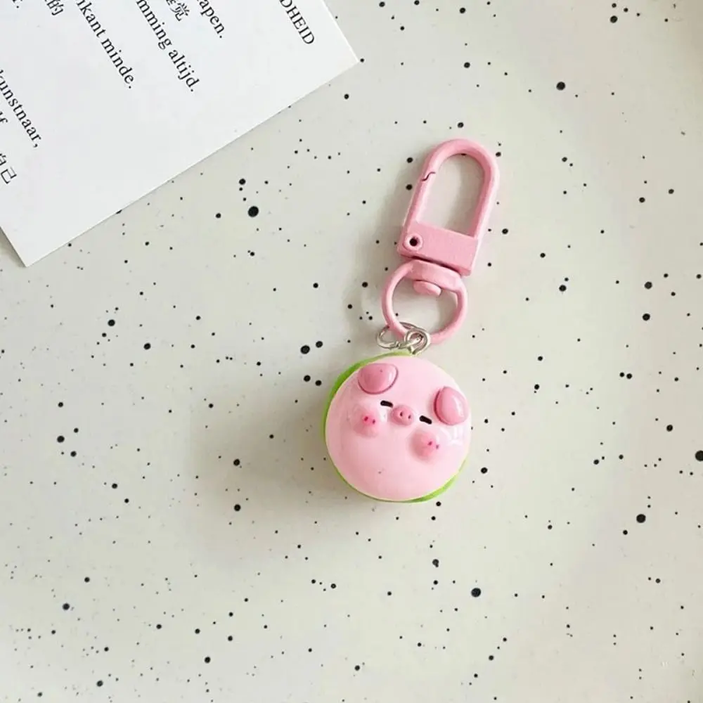 Gourmet Pink Pig Metal Keychain Resin Pink Pig Hamburger Pig Animal Keyring Small Cartoon Pig Food Keychain Mobile Pendant