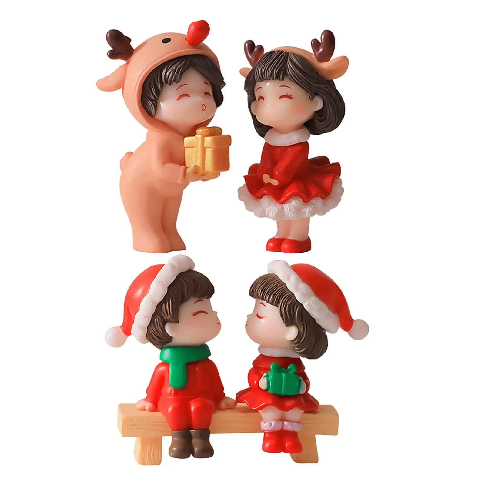 2Pcs Christmas Couple Figurines Miniature Figurine Art Bonsai Decor Romantic Christmas Miniature Ornament for Micro Landscape