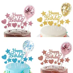DIY Dessert Decor Confetti Balloon Cake Insert Cake Topper Cupcake Flag Happy Birthday