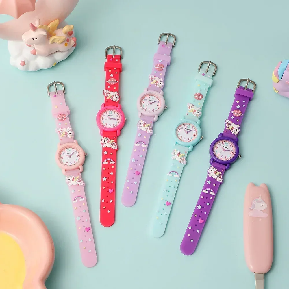 Jam tangan elektronik anak-anak, jam tangan anak perempuan imut, jam tangan Unicorn, jam tangan Quartz, hadiah untuk anak-anak, kartun, baru, 2024