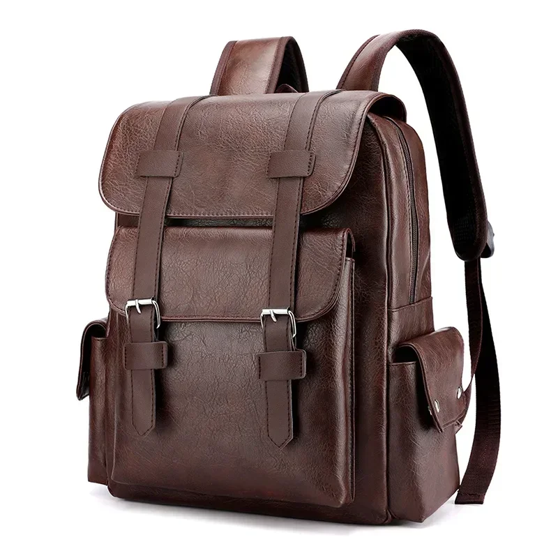 Korean Version Soft PU Leather Backpack for Men and Women Casual Trend High School Students Computer Travel Backpacks