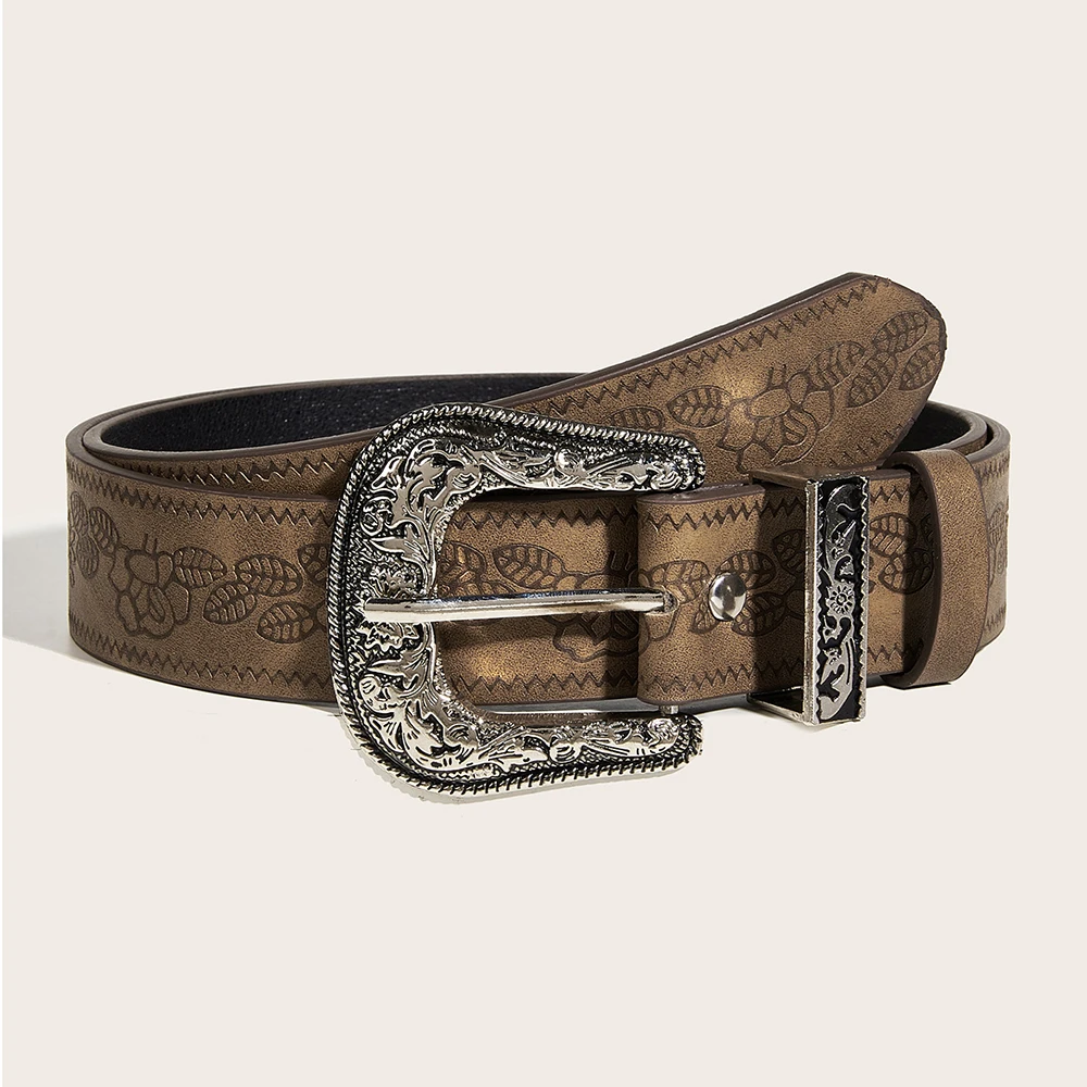 Ceinture sculptée en cuir PU pour femmes, sangles de jeans pour femmes, ceinture de largeur, ceintures de robes pour dames, style western vintage, punk, noir, marron