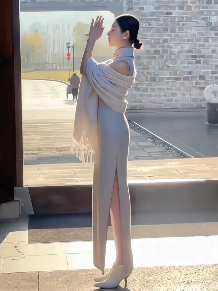 New Chinese Style Sleeveless Long Qipao Dress Women's Early Spring Fashion High-Cold Empress Style Bodycon Skirt Dress