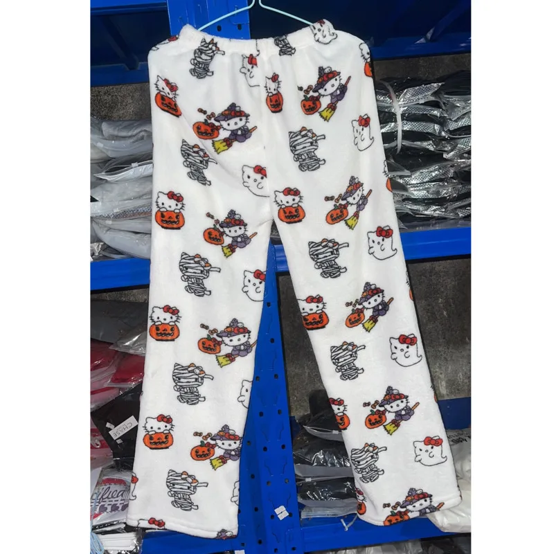 Miniso Weihnachten Hellokitty Pyjamas Hosen Sanrio Anime Bedruckte Fannel Hosen Elastische Taille Casual Hause Hosen Niedliche Hosen Mädchen