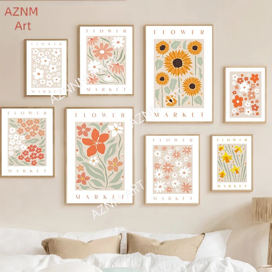 1PC ，Flower Market Sunflower Shapes Minimalist Wall Art Print Canvas Painting Posters for Living Room Modern Home Decor