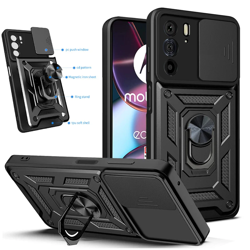 For MOTO Edge 30 Pro 30 Lite 30 Neo 30 Ultra 30 Fusion Ring Case Camera Slide Lens Protective Grade Rugged Back Covers Cases