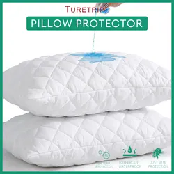 2pcs Quilted Pillow Covers Waterproof Pillow Protector Zippered Bedbug Proof & Washable Pillowcases