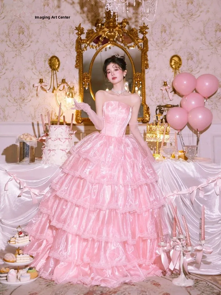 

Новое розовое свадебное платье в стиле принцессы 2026 года, костюм для фотосессии, одежда для портретной и художественной фотосъемки на день рождения, сексуальное платье без бретелек