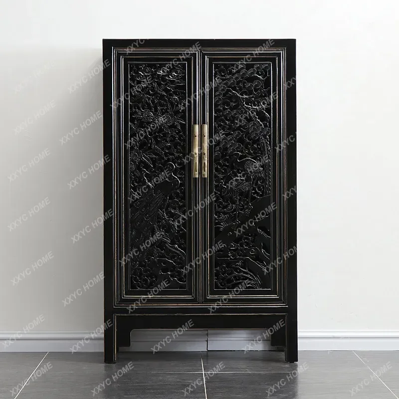 XX New Chinese-style solid wood door camphor wood carved shoe cabinet