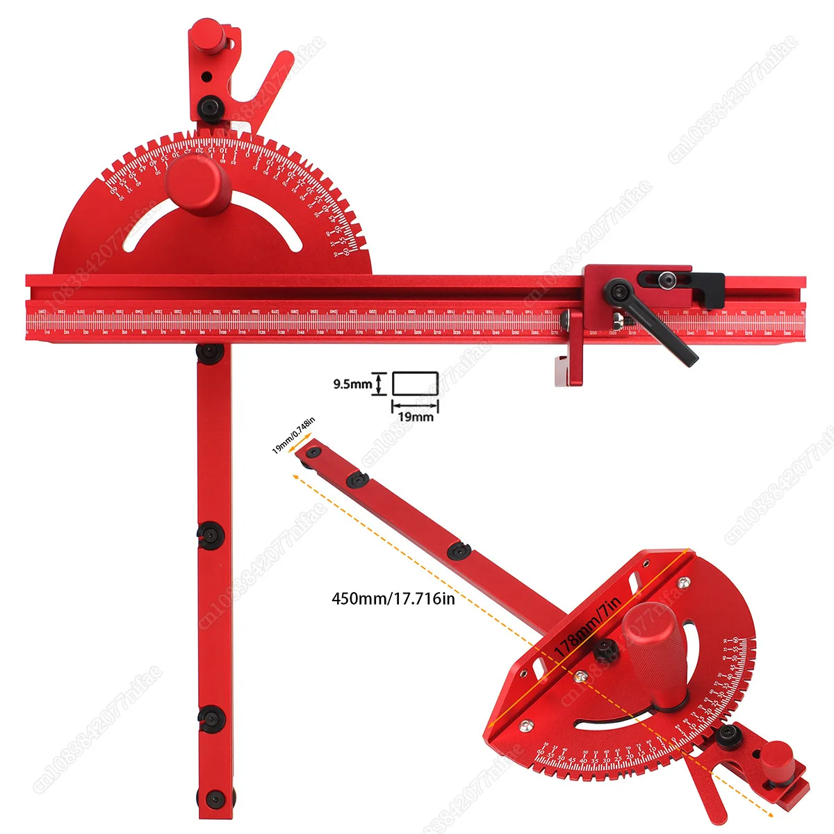 Red Miter Gauge&400MM Fence With Track Stop Sawing Assembly Angle Ruler for Table Saw Router Woodworking Bench Tools DIY