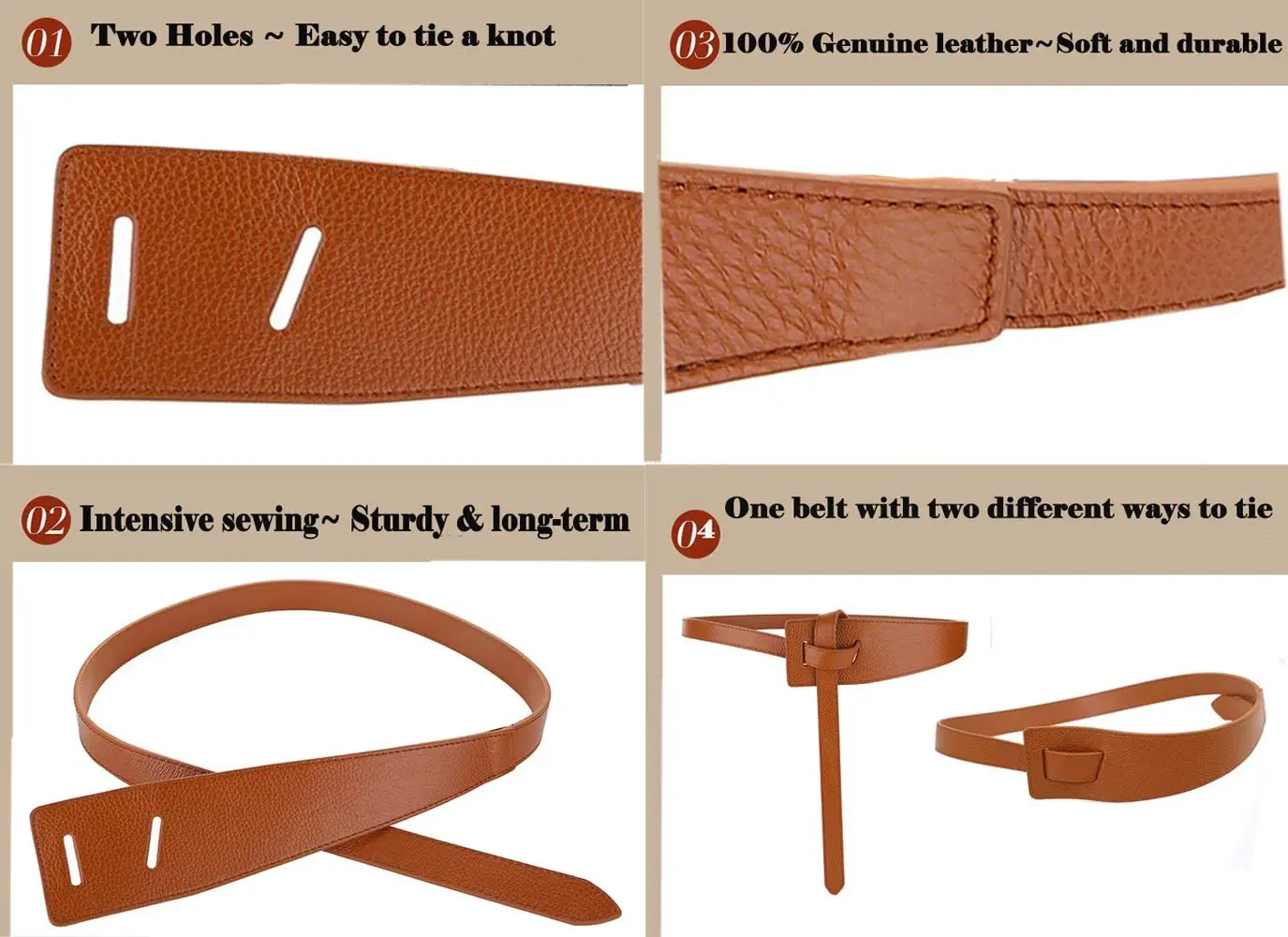 Versatile Genuine Leather Belt - Vintage Knotted Design, Ideal for Business & Casual Chic, Comfortable Average Size