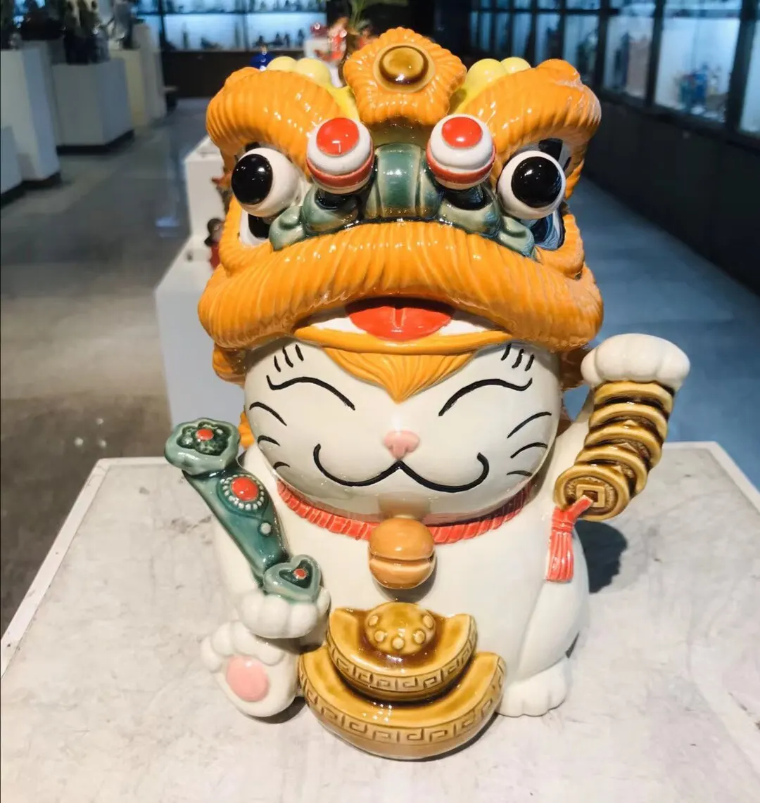 Ceramic dance lion dance ornament, living room decoration, travel hand letter, feng shui to attract wealth, gifts