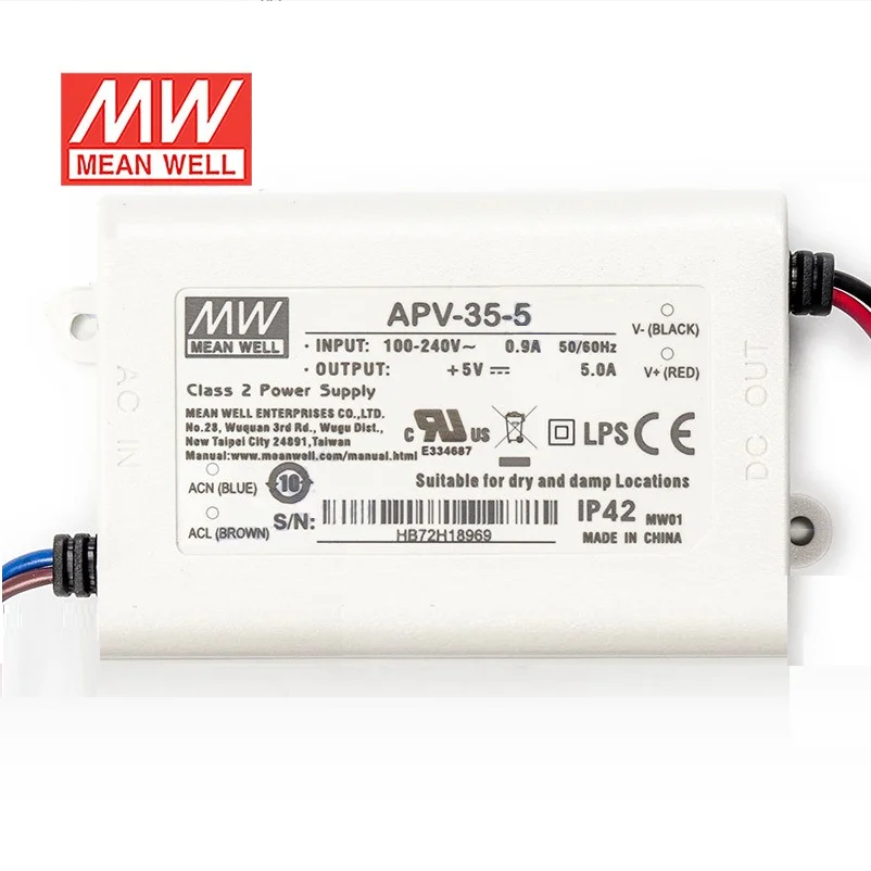 MEAN WELL APV-35 APV-35-5 APV-35-12 APV-35-15 APV-35-24 APV-35-36 Single Output Switching Power Supply APV-35 5V 12V 15V 24V 36V