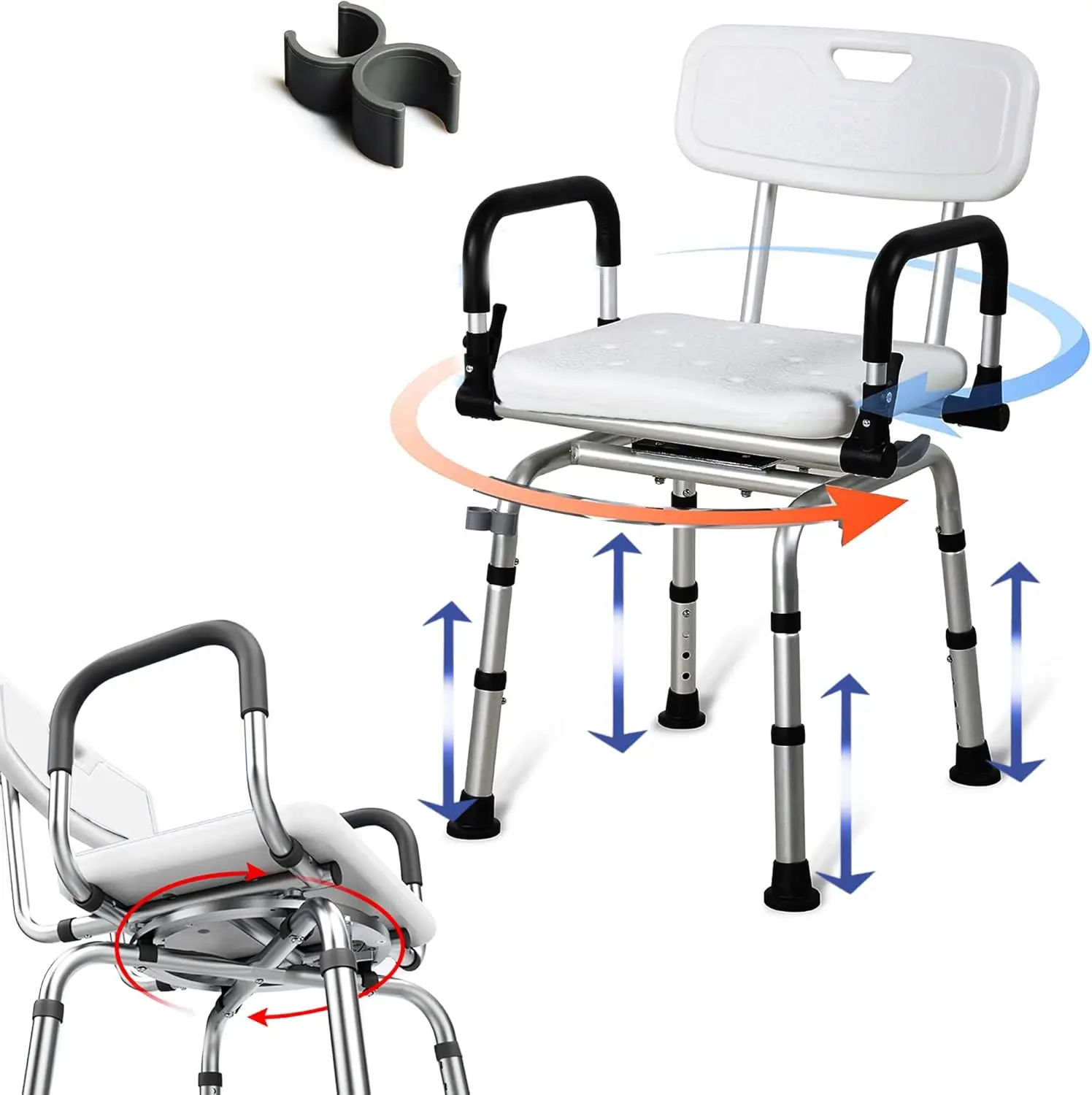 

Foldable Adjustable Shower Chair with Soft Memory Foam Seat, Armrests & Back for Bathtub Use