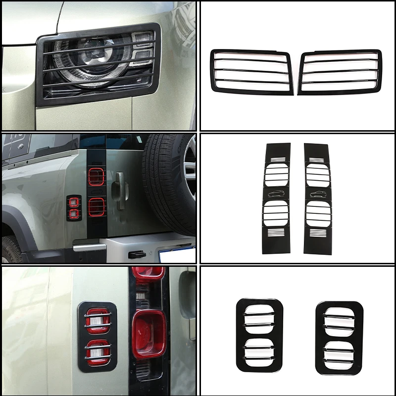 For Land Rover Defender L663 2020+ 2Pcs Metal Front Headlight Grille Guard + Tail/Brake Light Guard + Side Marker Mesh Cover Set