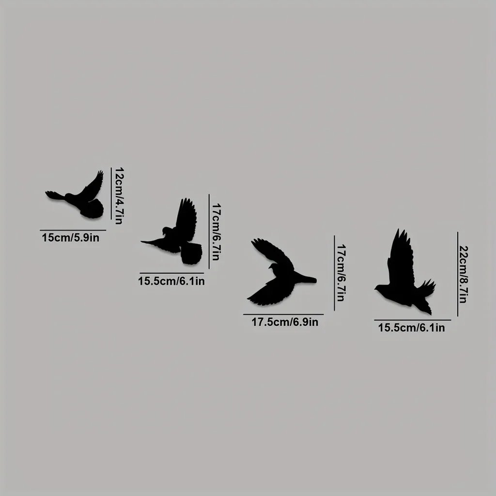 CIFBUY 4 Pc Birds Metal Wall Decor Black Birds Metal Wall Art Decorative Indoor/Ourdoor Metal Wall Art Decor Wall Sticker