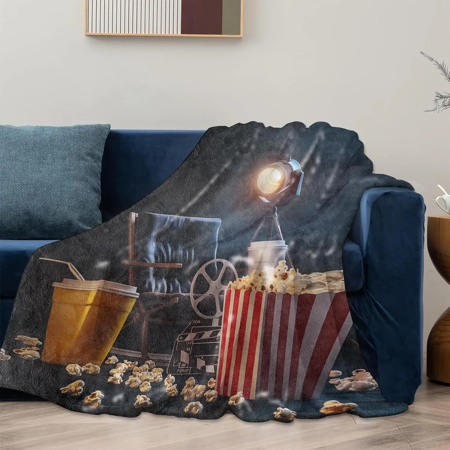 Ultimate Movie Night Popcorn Theme Throw Blanket Cinematic Studio Decor Hollywood Film Fans Cozy Couch Blanket Gift Home Decor