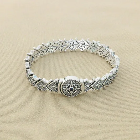 Roman style pure silver fashionable European and American cross flower boat anchor bracelet men's Thai silver punk bracelet