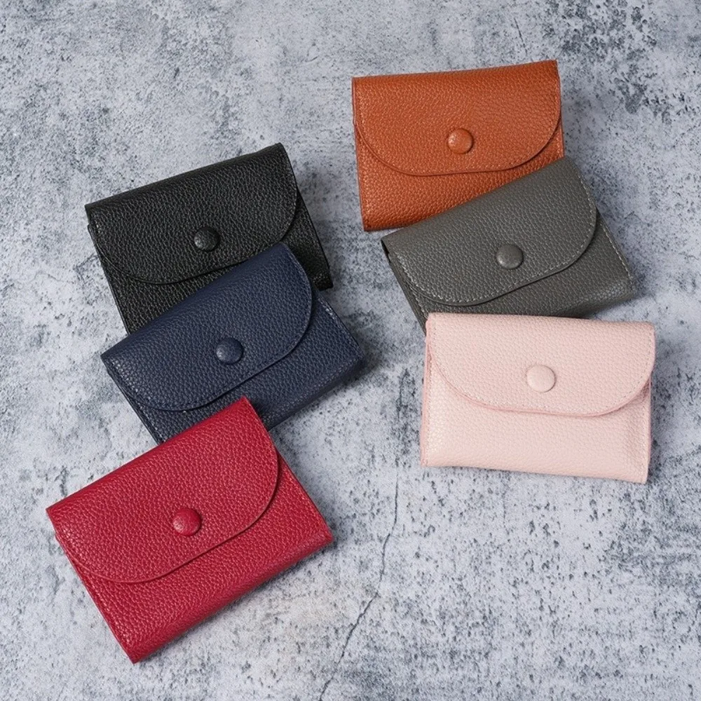 Fashion PU Leather Short Wallet Zipper Mini Card Holder Solid Color Small Handbag Ladies
