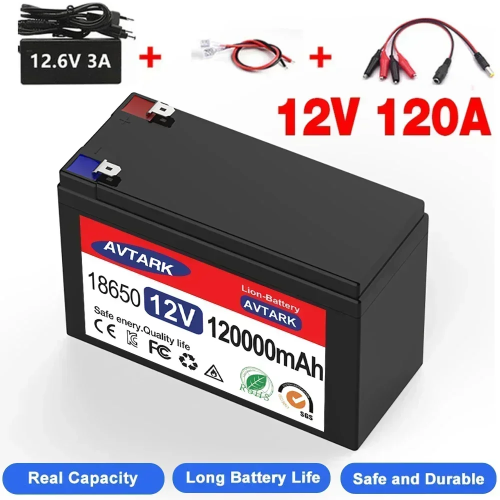 

LiFePO4 Battery 12V 120Ah lithium 18650 Battery Pack Lithium Iron Phosphate Batteries Built-in BMS For Solar Boat+12.6V Charger