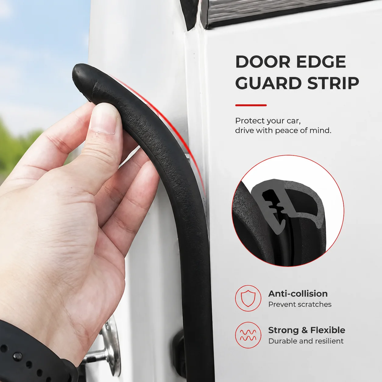 1.6M/2M B‑Pillar Rubber Seal Strip, Auto Door Edge Weather Stripping, Sound Insulation Body Gap Filler Exterior Part