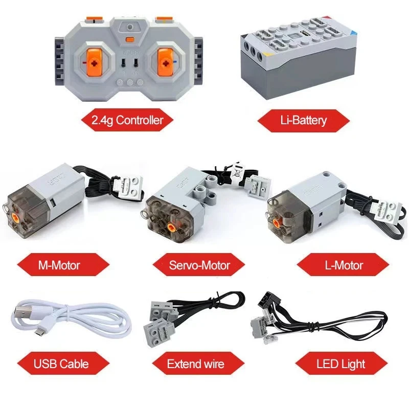 CADA Technical Power Functions S059-001 High Speed Servo L M Motor And Led Light Compatible With Lego Car 88004 88003 88013