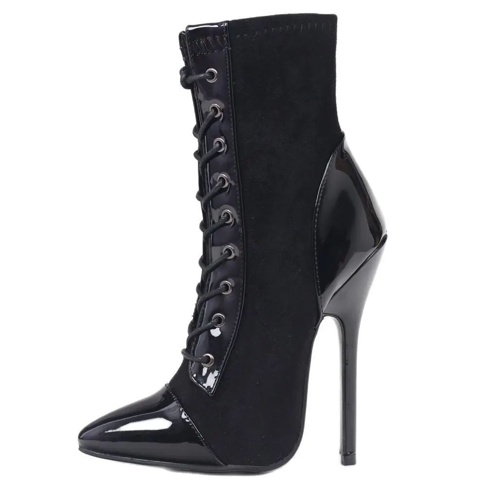 IN STOCK Ankle Boots 14CM High Heel Pointed toe Cross-tied Women Sexy BDSM Shoes Big Size 36-46