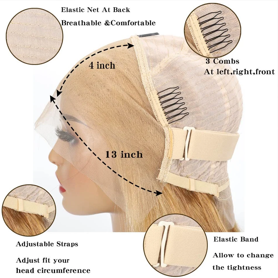 Perruque Bob Lace Front Wig brésilienne lisse-Sophia, cheveux 100% naturels, blond miel 27 #, 13x4, bon marché, en solde