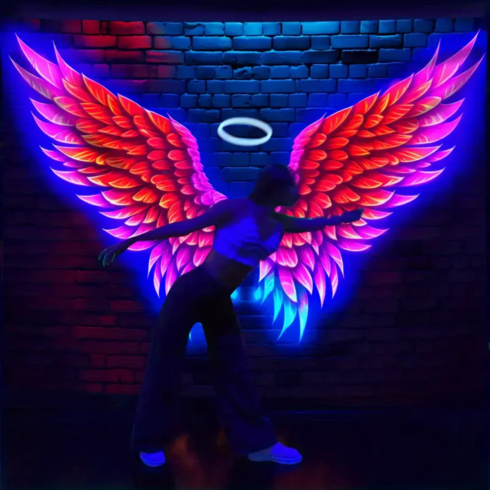 Blacklight Angel Wings Tapestry UV Reactive Neon Aesthetic   Wall Hanging Tapestries Art Home Decoration For Bedroom Living Room