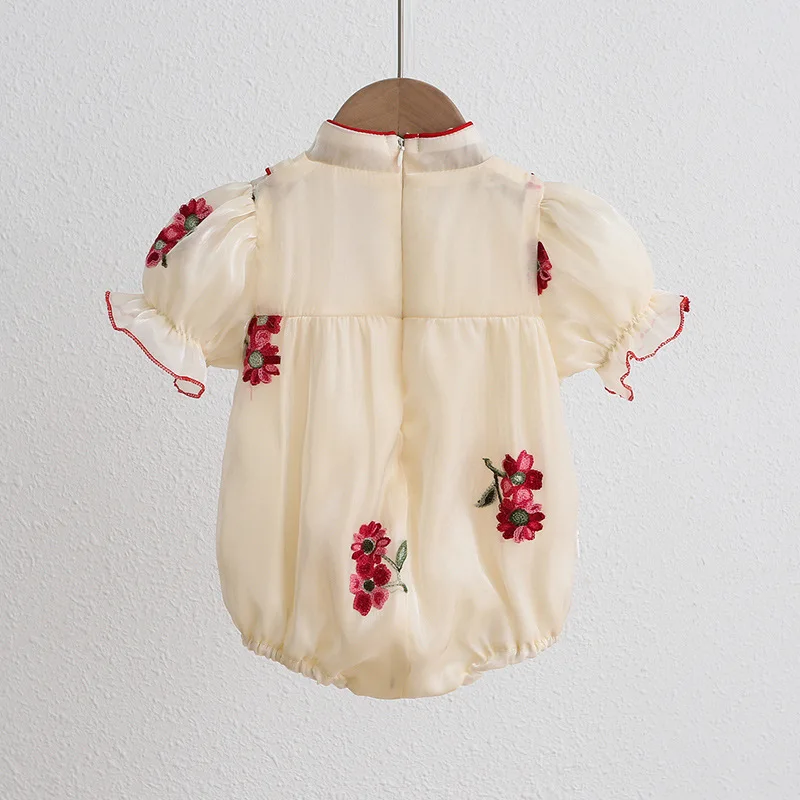 Baby Girl Cheongsam Romper Summer Thin Baby Bodysuit Chinese Style Full Moon Hundred Days One Year Old Princess Dress